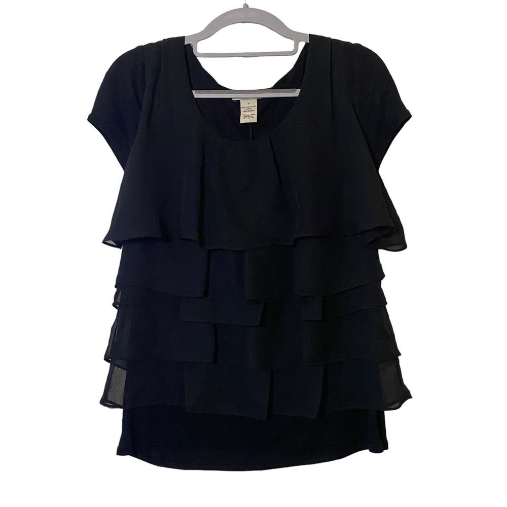 New Vertigo Paris Black Ruffle Layered Lined Boho Blouse Size M $140